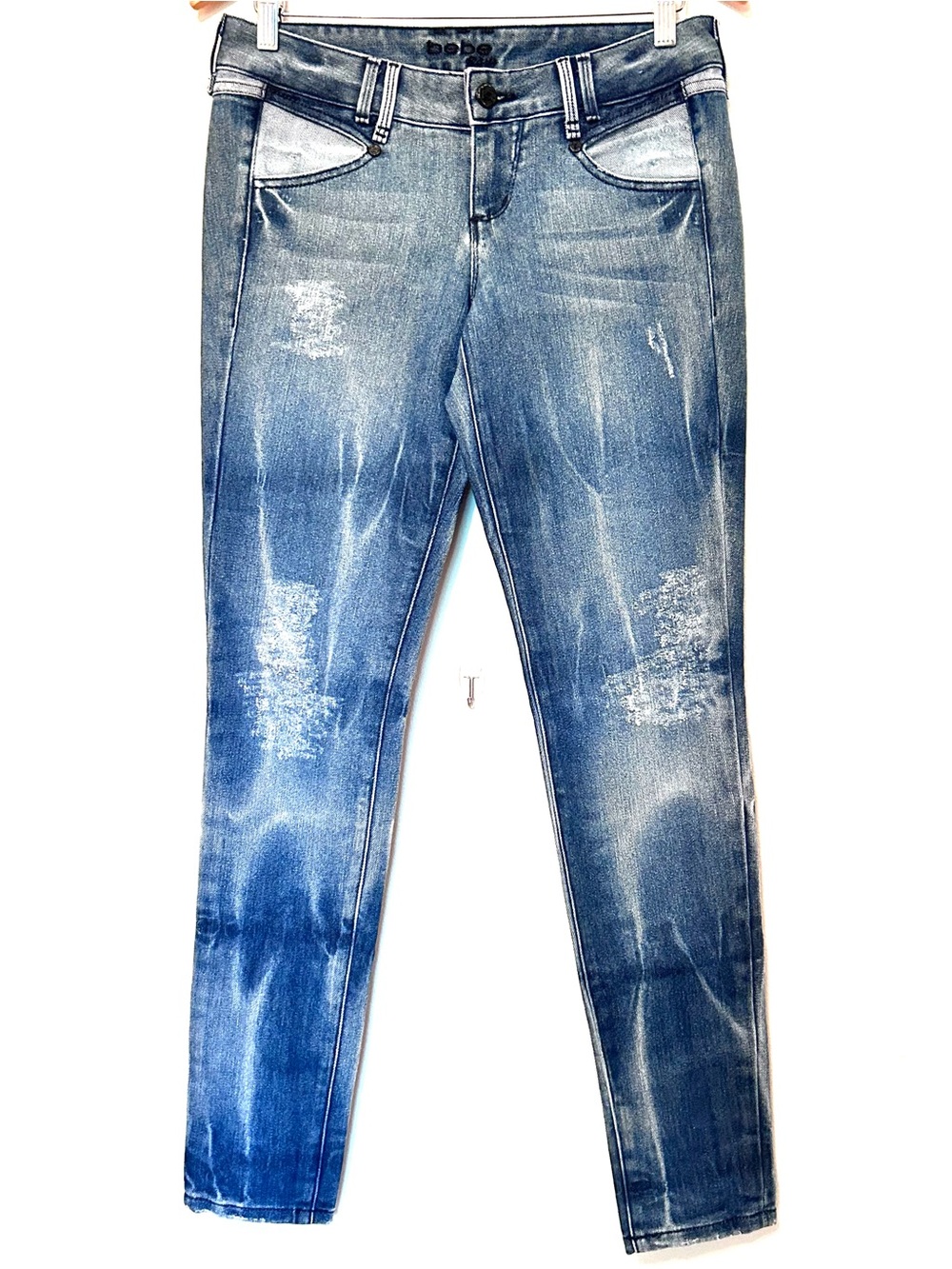 bebe 2000’s Valerie Mixed Denim Fabric Low Rise Skinny Jeans w/ Stretch, Size 27